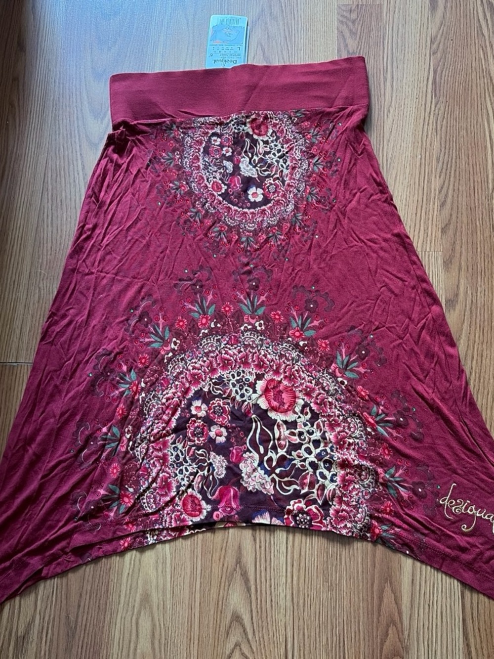 Desigual Burgundy Floral-Print Midi Skirt